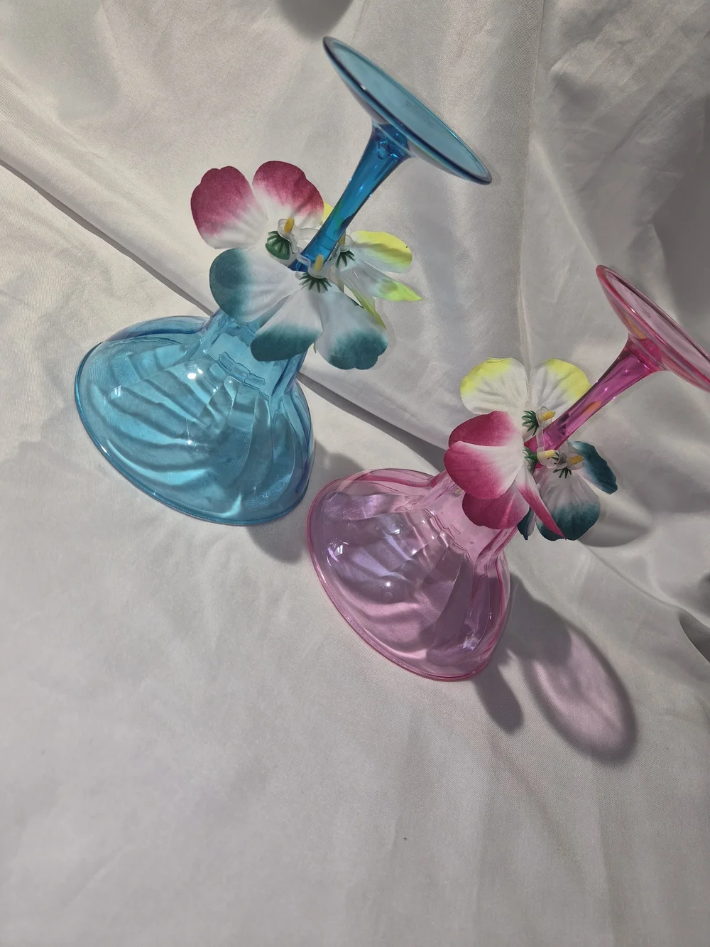 Blue and Pink With Floral Plastic  Margarita Goblets